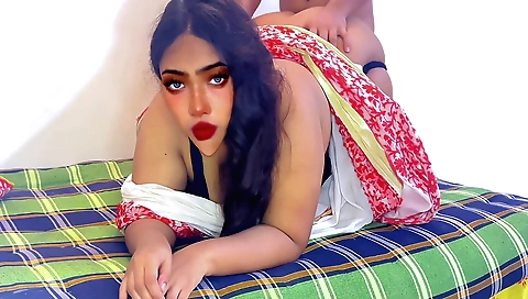 Hot amateur brunette wife-in-law gives a massage and blowjob