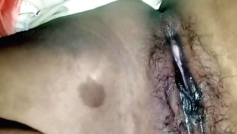 Hairy indian girl in stockings and a dress has a sexy pussy