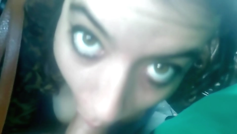 Busty brunette 18+ brunette babe gives a blowjob to a guy