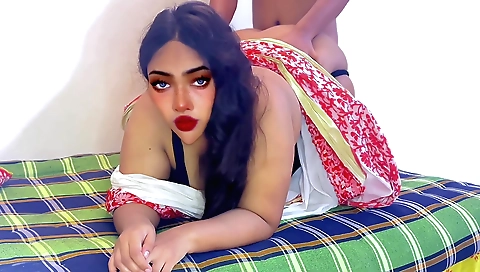 Amature brunette fucks in a threesome with her man