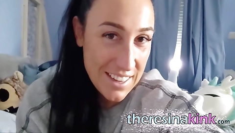 Amateur brunette milf with small tits rides a dildo