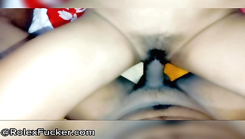 Hairy indian girl with long legs is in bed and burning a fire