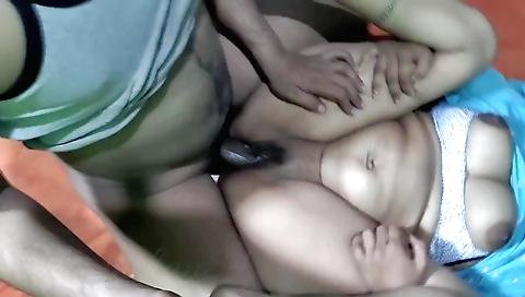 Indian brunette and her husband amateur sex on bed