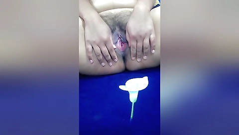 Indian girl with a hairy pussy masturbates in bedroom