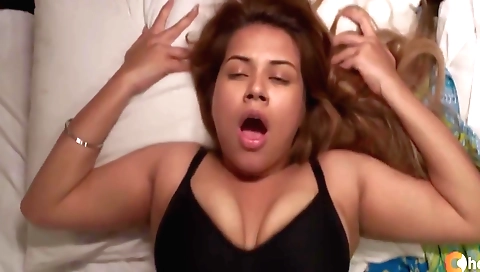 Indian big tits brunette with a long ass sucking on a dick