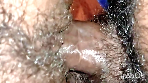 Indian babe on a camera showing off her hairy pussy