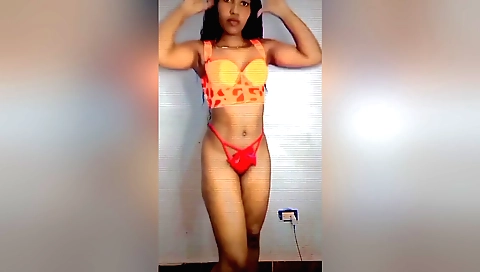 Sexy brunette with hot boobs 18+ naked in red lingerie 18+