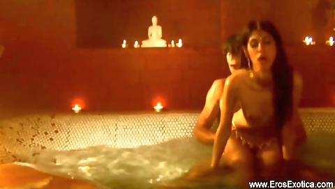 Brunette girl in red dress with stockings fucks herself