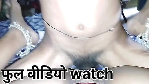 Indian girl with a nice hairy pussy plays with it in a Bhabhi