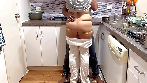 Indian chick with a big ass and tight pussy in the kitchen