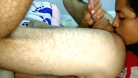 Indian girl sucking and rimming her man in the ass