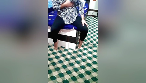 Solo female in red dress masturbating with her pussy