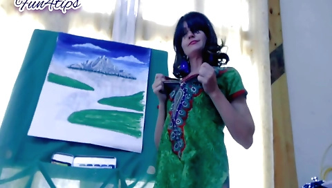 Busty brunette with a huge vibrator makes it naked