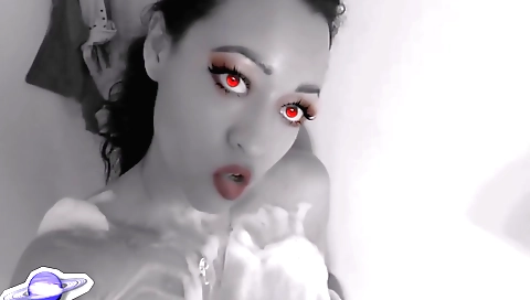 Gorgeous brunette witch does solo porn with a hot face