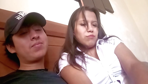 Busty brunette secretary fucks her boyfriend in front