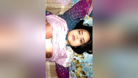 Indian girl with a nice body plays with her lover's dick