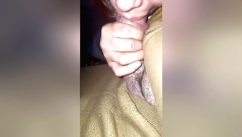 Amateur brunette sucking my dick in my car up close