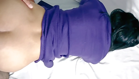 Indian brunette porn video showing a skinny guy getting fucked