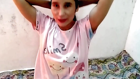 Solo video of a horny amateur brunette in black stockings