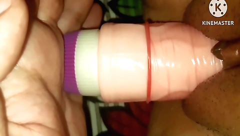 Indian girl with a pretty face plays with her big cock