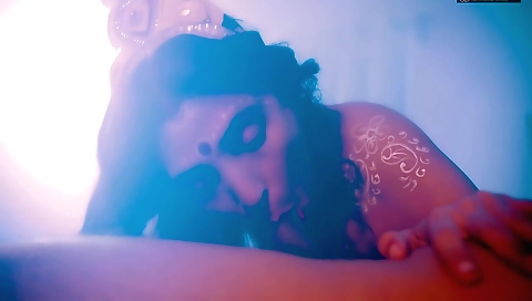 Sweet brunette with a cute face dances and jumps around