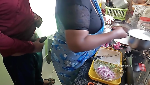 Indian chick with a big ass is fucked hard in her kitchen