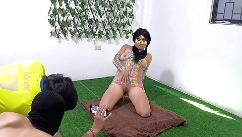 Busty indian babe gets a big cumshot on the camera