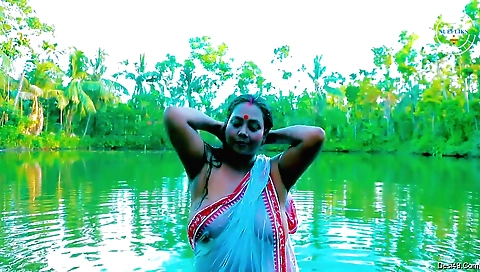 Brunette milf solo female in white dress and stockings