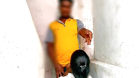 Hot brunette babe is having sex with a guy in rural village